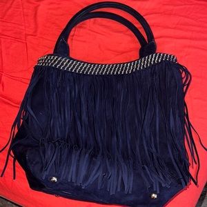 Gorgeous dark blue suede fringe handbag